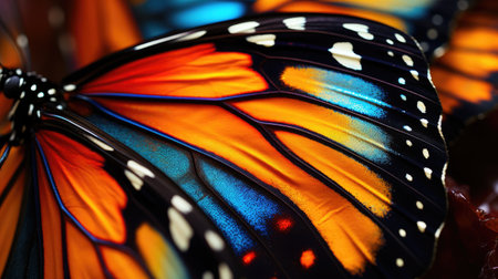 Close up of colorful butterfly wings. Macro shot of butterfly wings.の素材