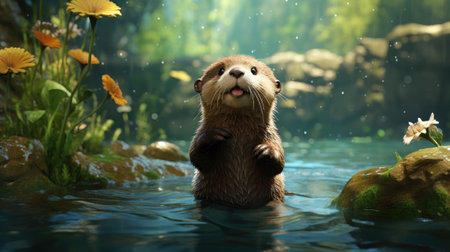 Otter swimming in the water. Animal in the aquarium.の素材