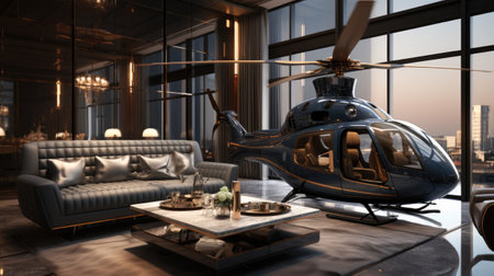 helicopter in the interior of a modern living roomの素材