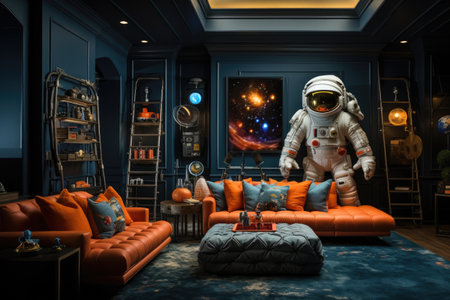 astronaut in cosmonaut costume in the roomの素材