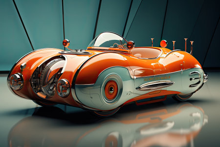 Orange retro car on a dark background.の素材