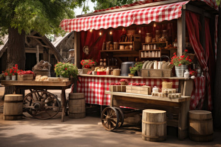 Traditional bavarian bavarian food stall in front of farmhouseの素材