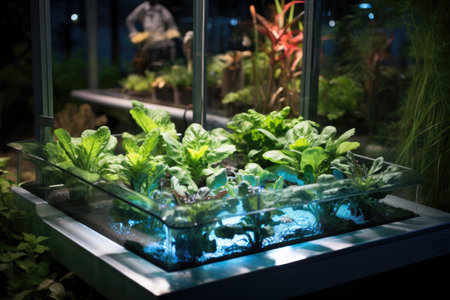 Plantation of vegetables and herbs in hydroponic farm.の素材