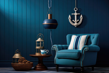 Blue armchair in the interior of the roomの素材