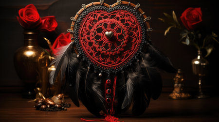 Dreamcatcher with feathers and beads rope.の素材