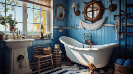 Bathroom interior in blue tones. Vintage style.の素材