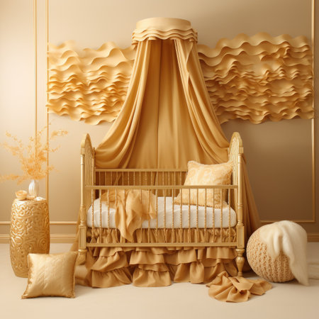 children's room with yellow bed and yellow curtainsの素材