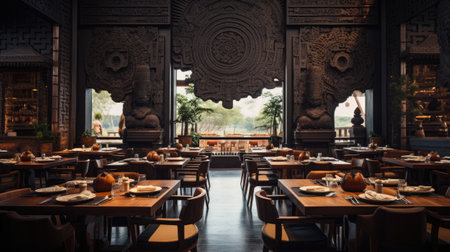 Tables and chairs in a restaurantの素材