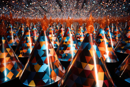 Party hats and confetti in the night skyの素材