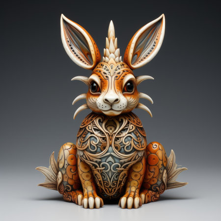 a rabbit with a patterned body and a black backgroundの素材