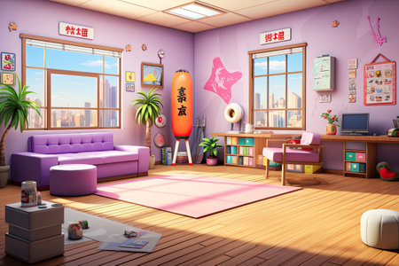 Interior of children's room in cartoon style. Vector illustration.の素材