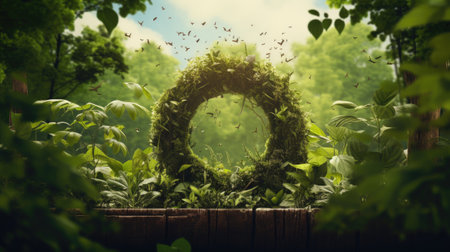 Mysterious green forest with round wreath.の素材