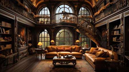 Luxury interior of the libraryの素材