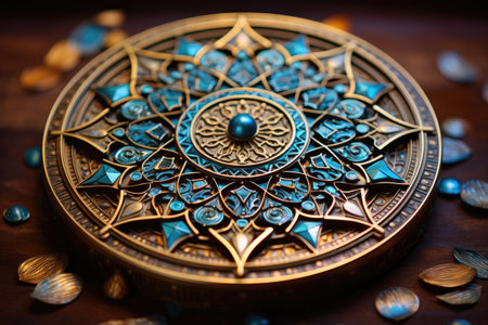 Beautiful mandala on a wooden background. Close-up.の素材