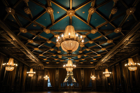 Interior of a restaurant with chandelierの素材