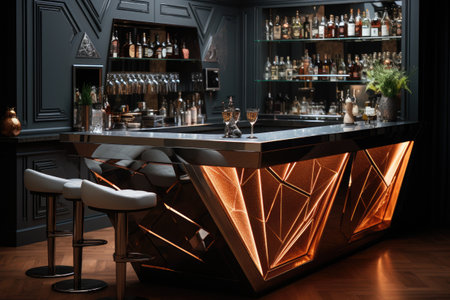 Interior of a bar with a bar counter.の素材