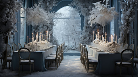 Interior of a restaurant in winter,の素材