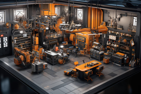 a factory interior with industrial equipment and machinery.の素材