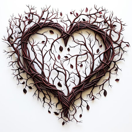 Heart made of branches and leaves on white backgroundの素材