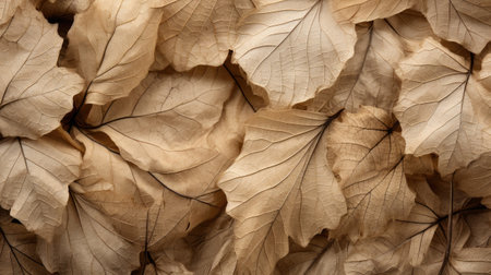 Dry brown leaves texture background. Close up of autumn dry leaves.の素材