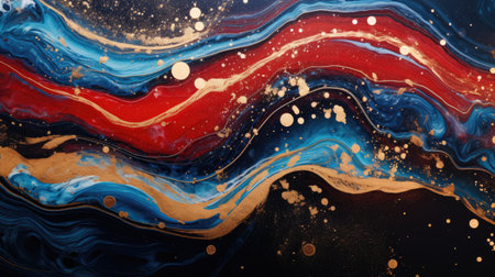 Blue and gold marbling pattern. Golden marble liquid texture. Fluid art.の素材