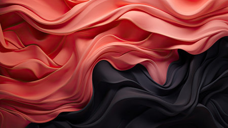 3d render, abstract background with wavy red and black silk fabricの素材