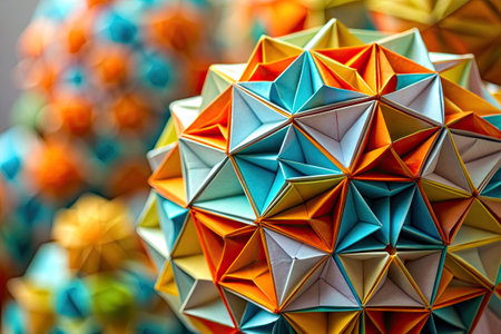 Colorful origami paper balls in the shape of a pyramid.の素材