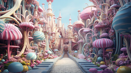 3D rendering of a fantasy world with fantasy castles and fairytalesの素材
