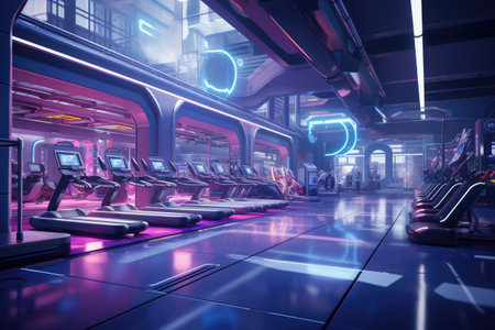 Futuristic interior of a modern sports club. 3d renderingの素材