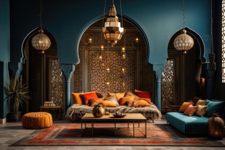 3D rendering of a beautiful arabic bedroom interior design.の素材