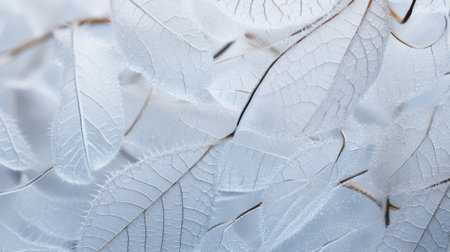 Frosty natural background. Close-up of frozen leaves.の素材