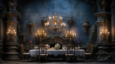 Luxury interior of a baroque room with a fireplaceの素材