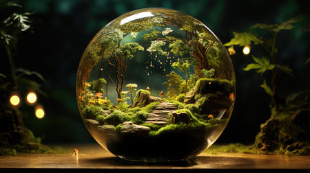 Beautiful fantasy landscape in a glass ball with moss and trees.の素材