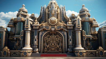 a fantasy fantasy building with a red carpetの素材