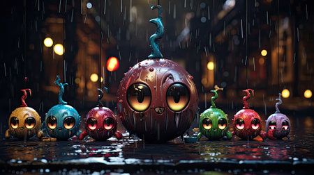 Halloween pumpkins in the night cityの素材