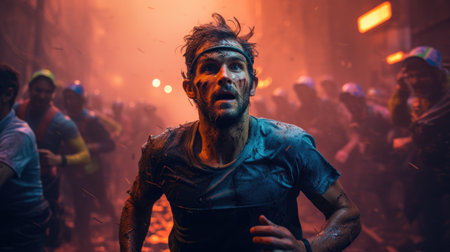 People take part in the festival of colorsの素材