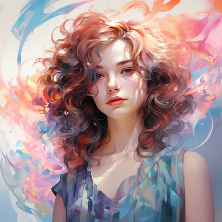 Portrait of a beautiful girl with curly hair. Fashion art.の素材