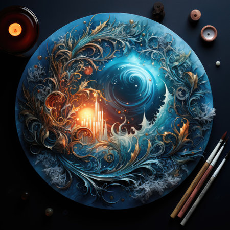 Beautiful magic background with crystal ball and fireの素材