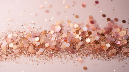 Golden and pink glitter bokeh background. Defocused glitter sparkles.の素材