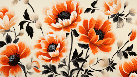 Seamless pattern with red and orange anemones. Vector illustration.の素材