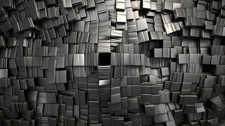 Abstract 3d rendering of chaotic black cubes. Futuristic background design.の素材