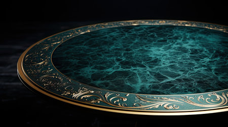Vintage bronze tray on dark background. 3d render illustration.の素材