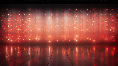 Empty room with red lights and spotlights. 3D rendering.の素材