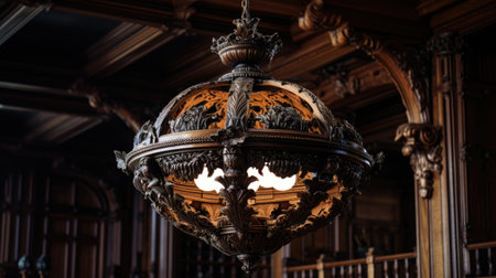 Ceiling lamp in the interior of a room with a wooden ceilingの素材