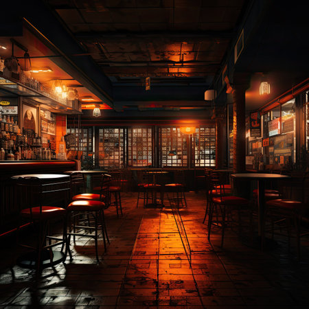 Night view of the interior of a pub.の素材