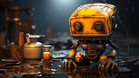 Vintage robot in the dark. Selective focus.の素材