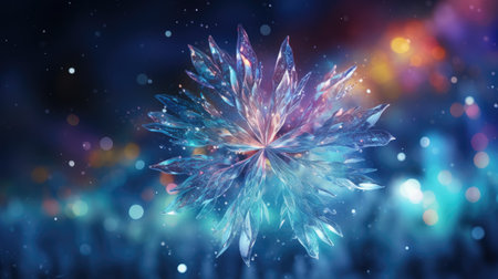 a snowflake on a colorful bokeh backgroundの素材