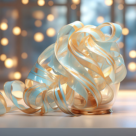 Abstract background with golden and blue ribbons. Festive conceptの素材
