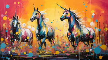 Unicorn horse on a colorful background.の素材