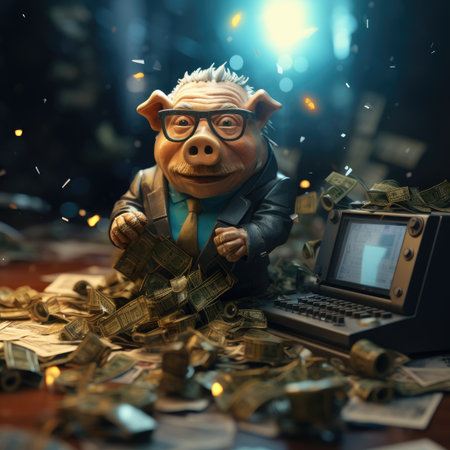Businessman with a piggy bank and money. Business concept.の素材